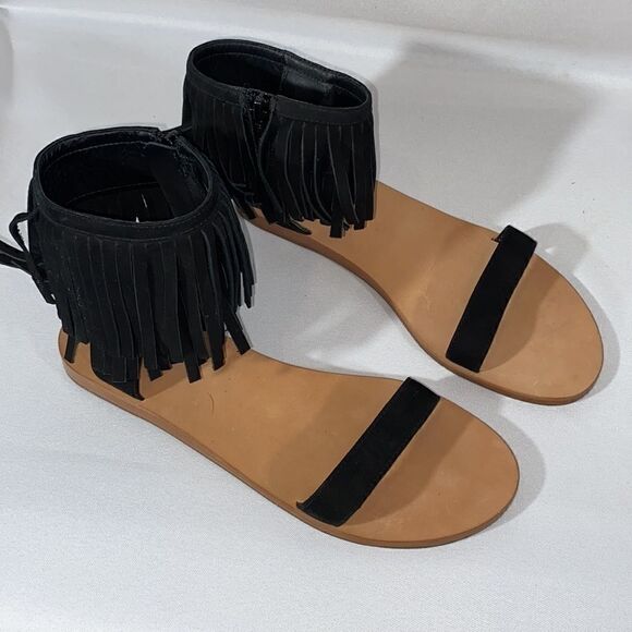 KATE SPADE ALEX SANDALS BLACK FRINGE - Picture 2 of 10